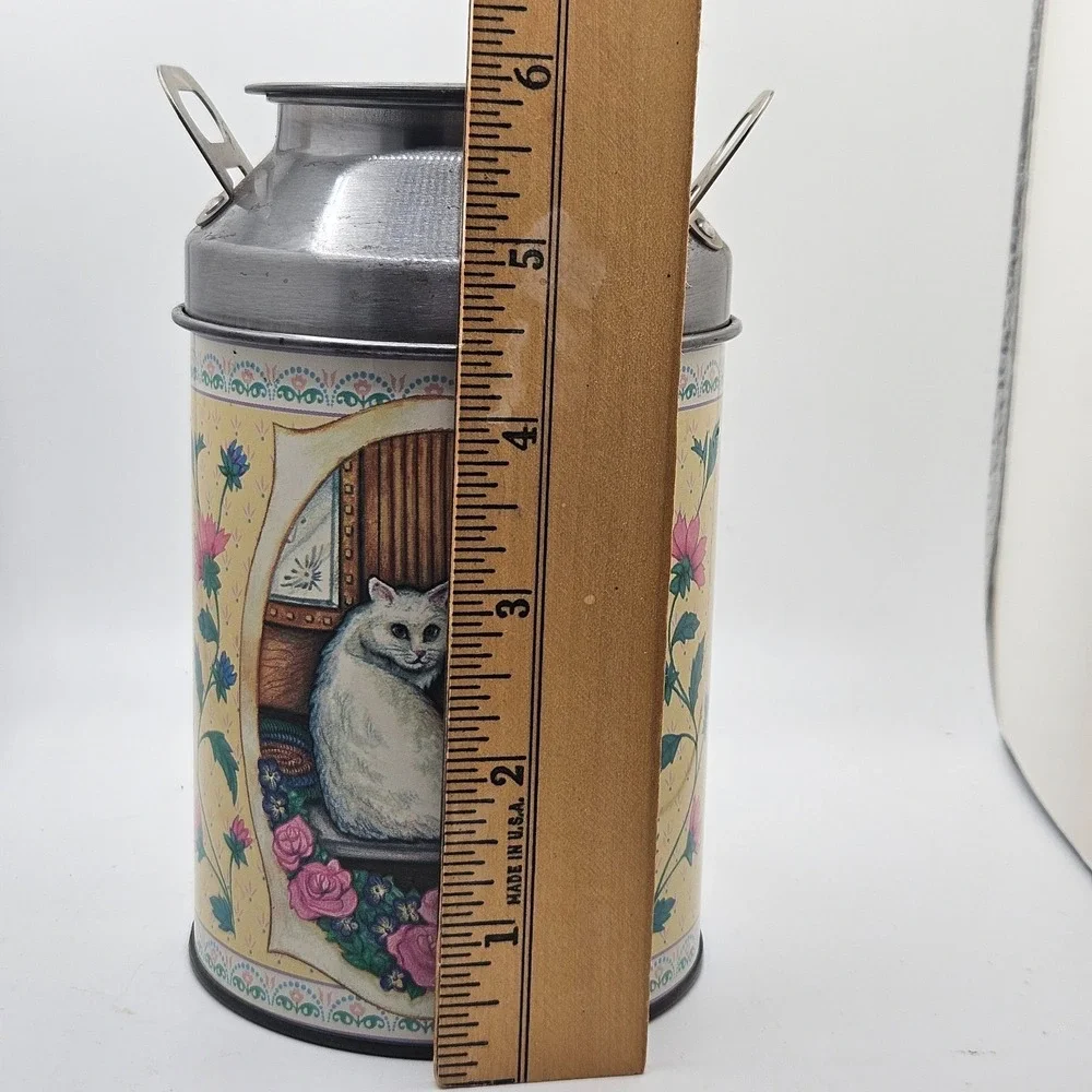 Vintage‎ Cat Milk Can Cookie Jar Tin Canister Cottagecore Farmhouse Kitty Decor